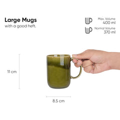 Large Ceramic Coffee Mug Set Of 2 - Mehndi Ombre, 400ml Each | Ceramic Tall Curvy Mug With Glossy Finish - Stoneware Mug For Coffee | Ceramic Coffee Mug - Microwave Safe & Dishwasher Safe