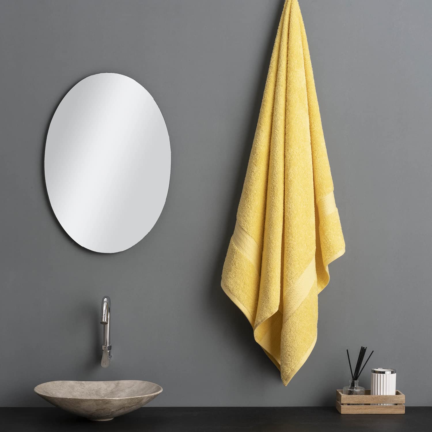 Ddecor Live Beautiful 100% Cotton Bath Towel 500 Gsm | Large Size Bath Towel Soft & Absorbent For Men & Women (Yellow)