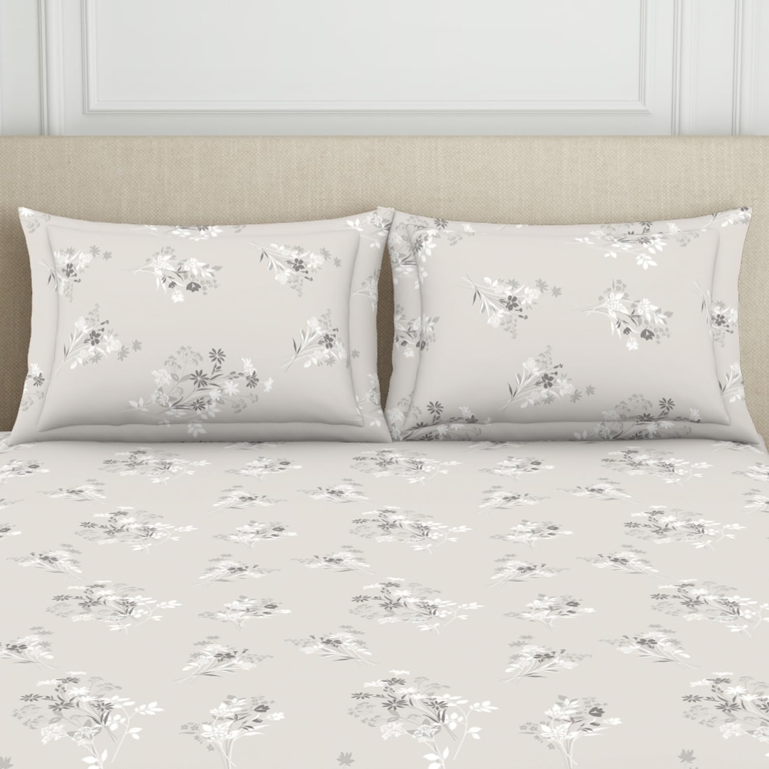 King Size Double Bedsheet 2 Matching Pillow Cover - 108 X 108 Inches, Grey | Durable & Long Lasting Wrinkle Resistant Fabric - All Season Comfort