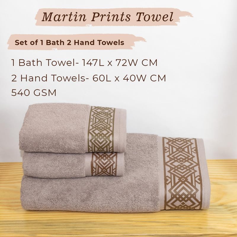 Rangoli 100% Cotton Fibre 2 Hand & 1 Bath Towel 1100 Gsm | Highly Durable & Absorbent Towel | Skin-Friendly & Quick Drying Luxury Towels (Brown) - Pack Of 3