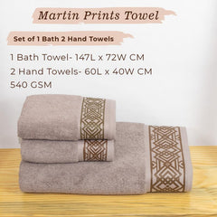Rangoli 100% Cotton Fibre 2 Hand & 1 Bath Towel 1100 Gsm | Highly Durable & Absorbent Towel | Skin-Friendly & Quick Drying Luxury Towels (Brown) - Pack Of 3