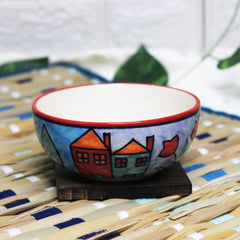 Exotic Panorama Hand Painted Ceramic Dining Bowl Katoris - 4 Pieces, 180ml Each, Multicolor | Ceramic Bowls - Serving Bowls For Dinner, Snacks & Dessert - Microwave Safe