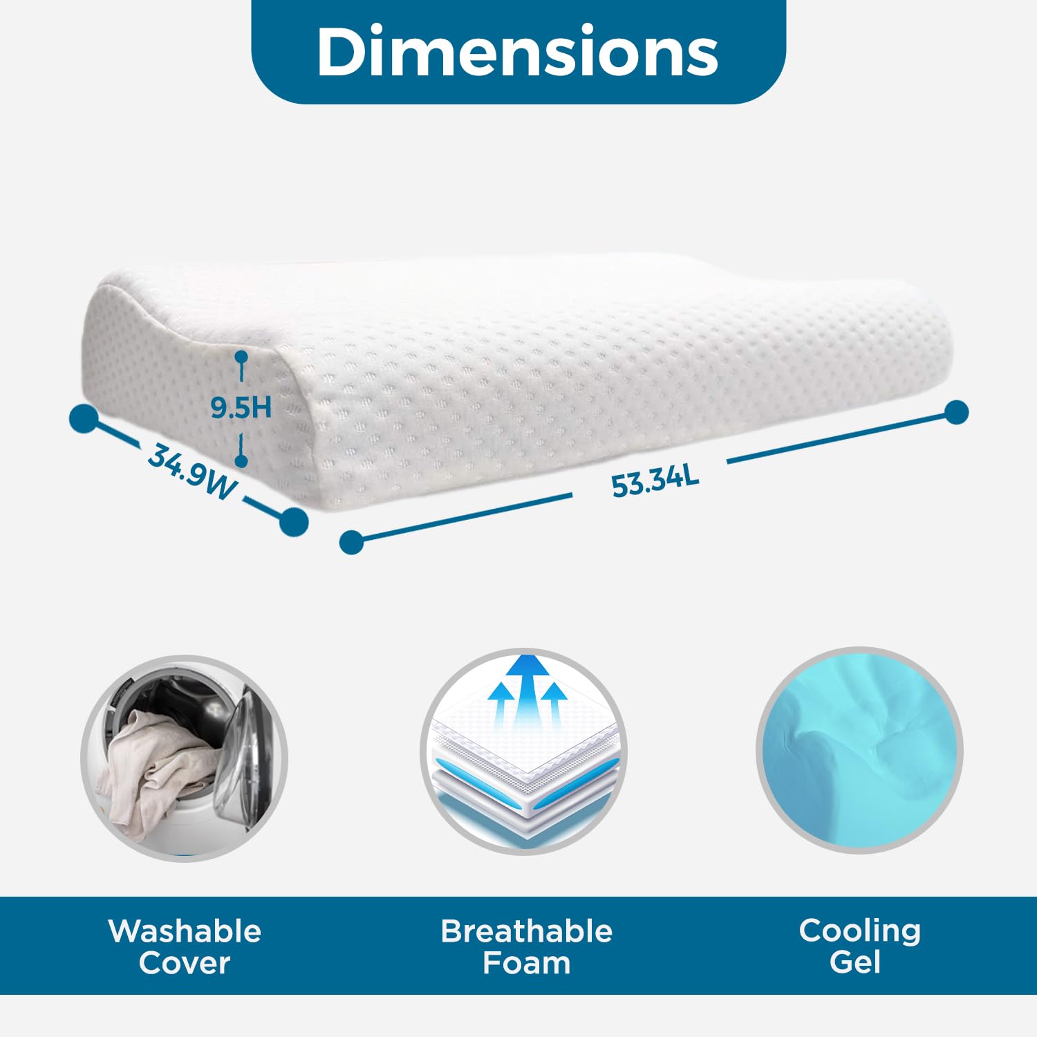 Cervical Orthopedic Contour Memory Foam Neck Pain Relief, Regular Use | Standard Size, Ergonomic Design, Hypoallergenic & Breathable, Side & Back Sleepers - Washable Cover - Pack Of 1