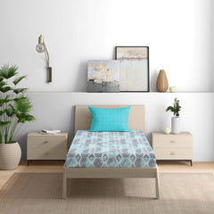 Cotton Elastic Fitted Single Bedsheet With 1 Pillow Cover | 72 X 36 Inches, Sky Blue & Black - Breathable & Durable, Soft & Perfect For All Seasons