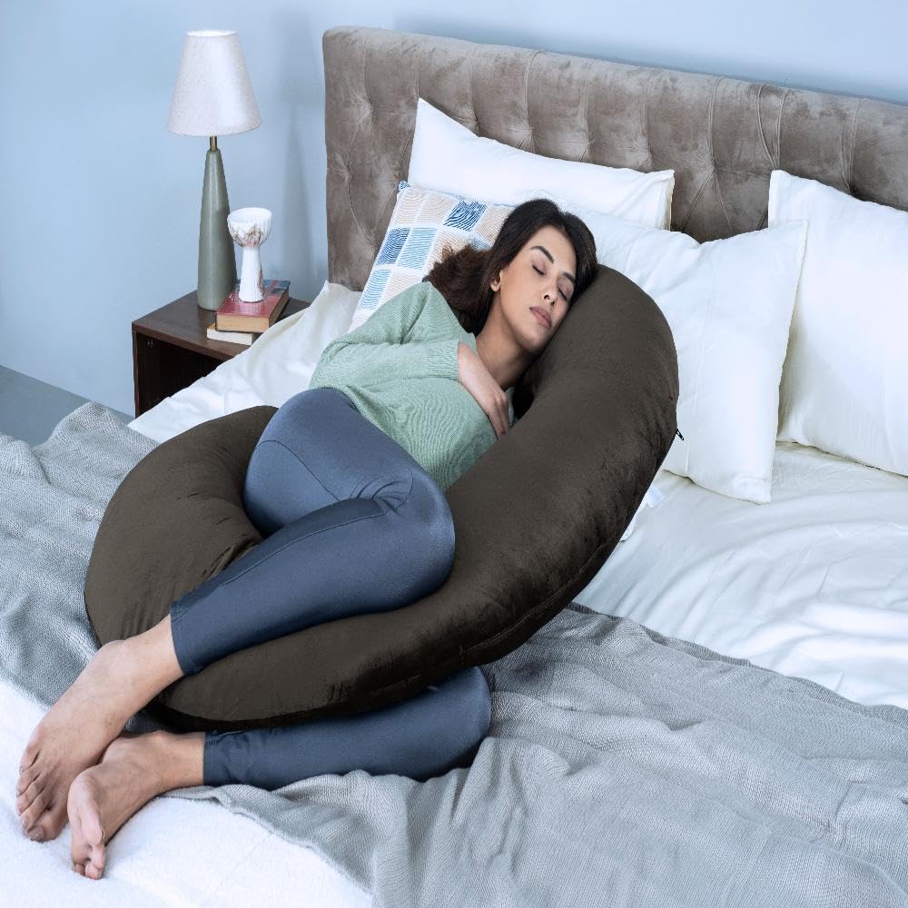 Pregnancy & Nursing Pillow Combo, C Shape Maternity Pillow, Charcoal Grey | For Pregnancy Sleeping, 5 In 1 Multipurpose Use, Nursing Pillow | For Breastfeeding With Cotton Removable Cover
