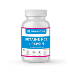 Nutrinow Betaine Hcl + Pepsin With Digestive Enzymes Supports Healthy Gut, Digestion, Gas & Acidity Problems & Boosts Metabolism | 60 Veg Capsules, 100gm 0.2lbs