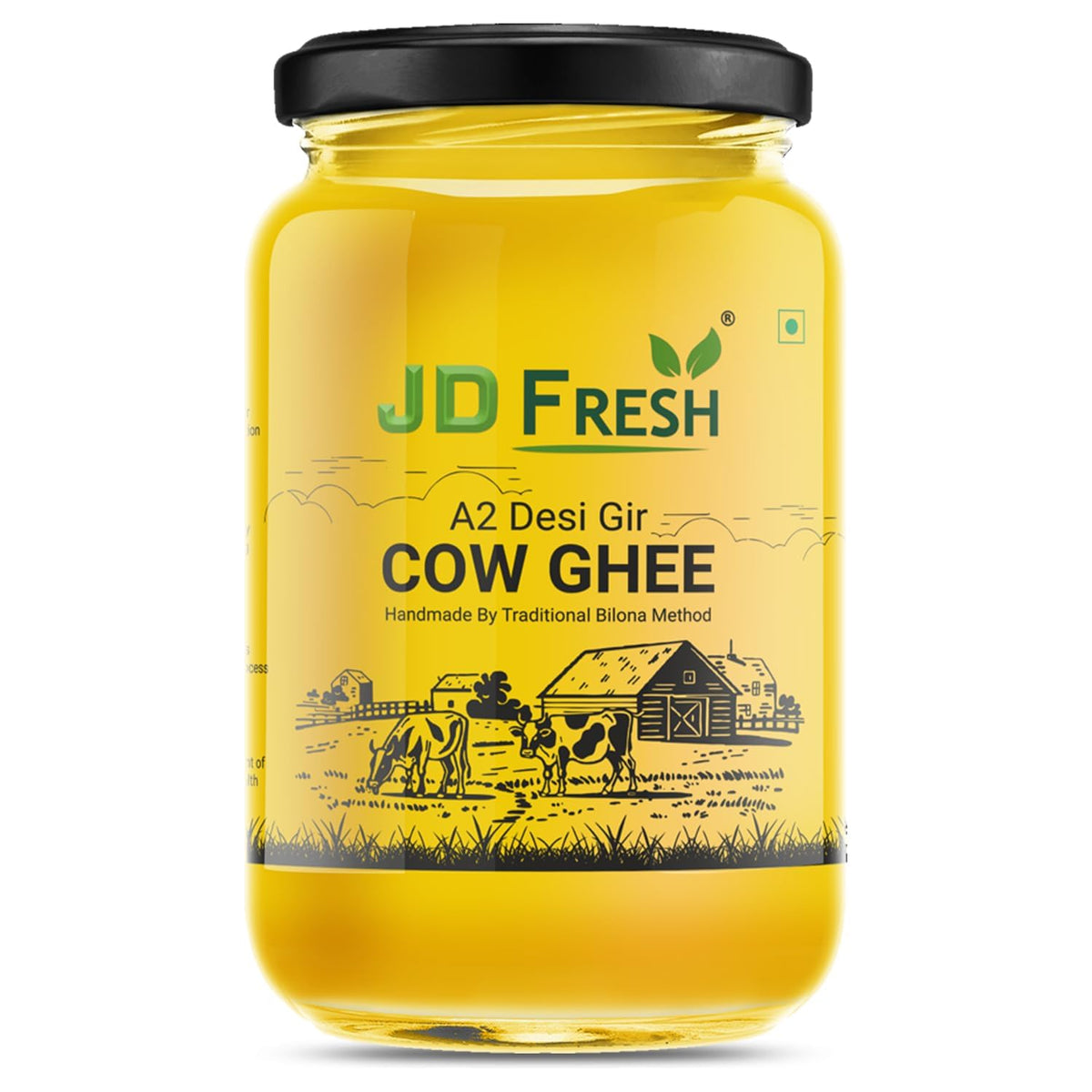 Pure Premium A2 Gir Cow'S Ghee By JD Fresh | Traditional Bilona Method Healthy Immunity Booster Natural Fresh Desi Cow Ghee Perfect For Baking | (1 Litre) 33.8 Ounce | Jar Pack