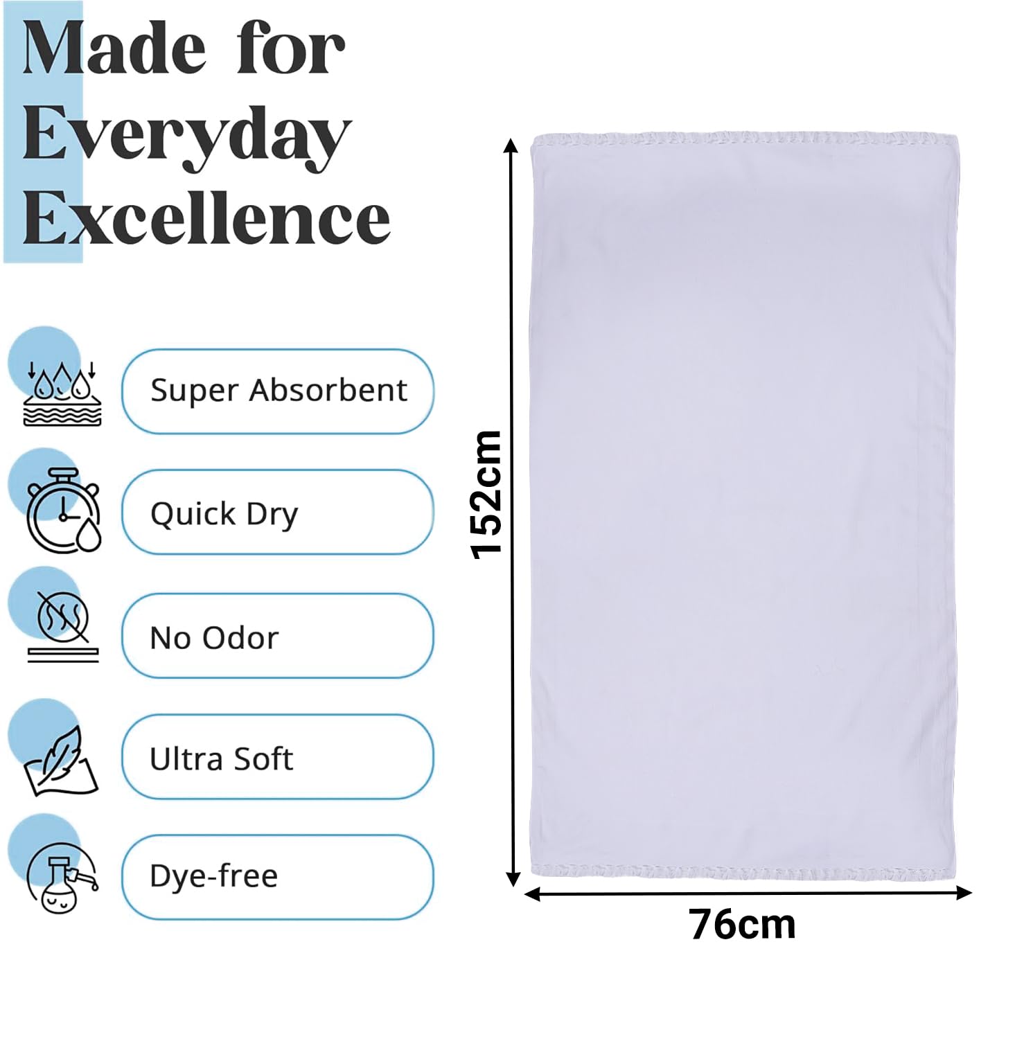 Kuber Industries Cotton Bath Towels 200 Gsm | Super Soft Swimming & Bathing Towel Travel Cotton Towel & Gamcha - White (Pack Of 3)