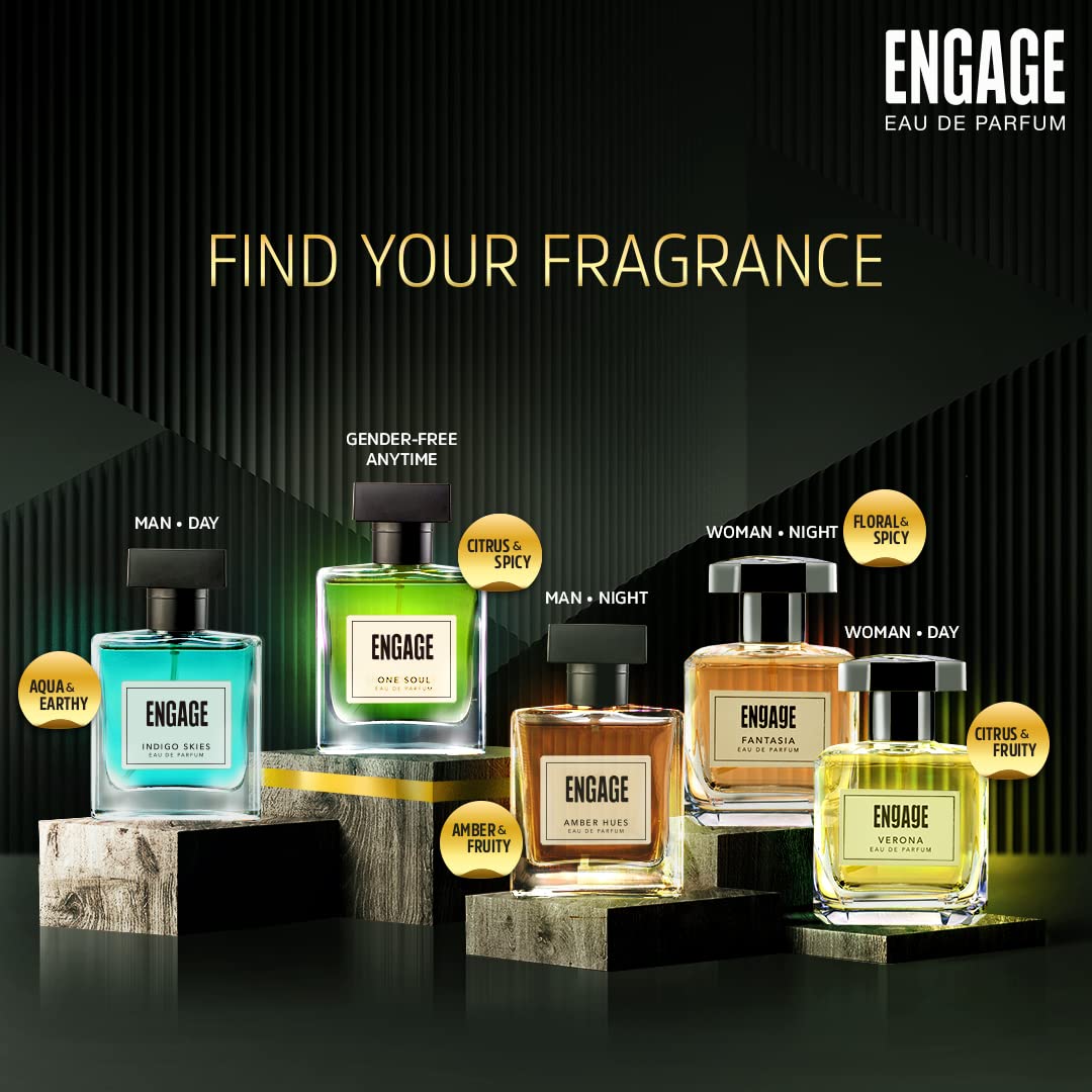 Engage One Soul Eau De Parfum 100ml 3.4 Fl.oz. For Unisex & Long Lasting Pefume , Citrus &  Spicy Fragrance , Free Tester With Pack