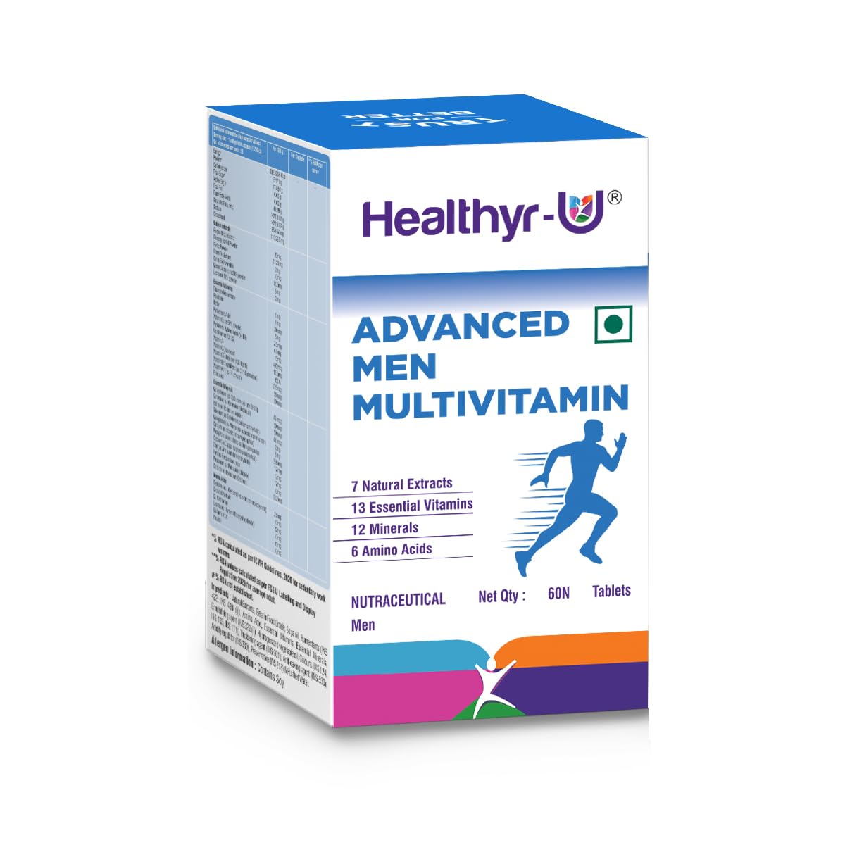 Healthyr - U Advanced Men Multivitamin With 38 Nutrients | 13 Vitamins, 12 Minerals, 6 Amino Acids & 7 Natural Extracts | For Energy, Metabolism, Immunity & Stamina | 60 Tablets , 150gm 0.3lbs