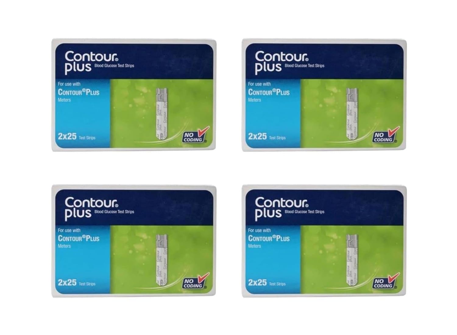 Contour Plus Blood Glucose Test Strips - Pack Of 4X 50 Strips, Multicolor | No Coding