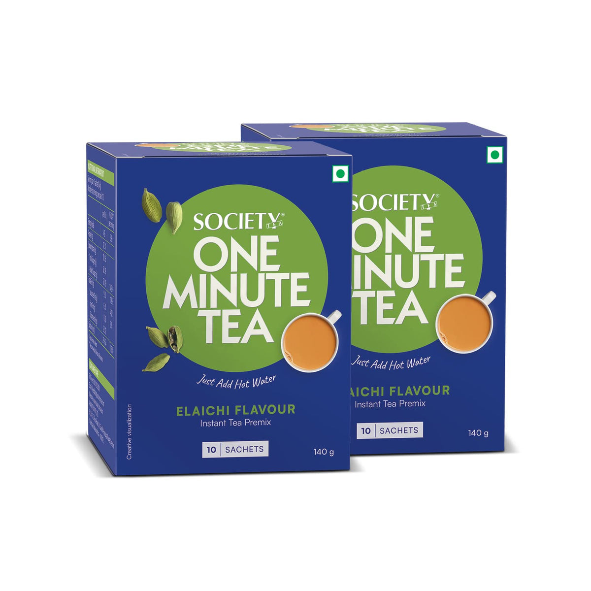 Society One Minute Tea Elaichi Flavor Instant Tea Premix 14gm X 20 Sachets - 280gm, 9.8 Ounce, Pack Of 2 | Made With Cardamom - Low Caffeine Chai Patti | Homemade Recipe Flavored Instant Tea