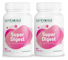 Ambrosial Super Digest With Betaine Hcl Pepsin, Ox - Bile, Pancreatin & L- Glutamic Acid | Digestive Enzyme To Support Optimal Digestion & Gut Health | 60 Capsules, 100gm 0.2lbs, Each Pack Of 2