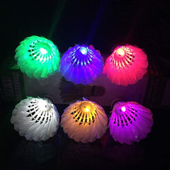 Zhenan Led Badminton Feather Shuttlecocks Dark Night Glow Birdies Lighting For Outdoor & Indoor Sports Activities | Multicolour , Pack Of 6