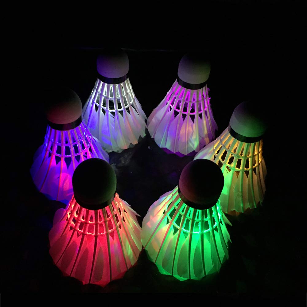Zhenan Led Badminton Feather Shuttlecocks Dark Night Glow Birdies Lighting For Outdoor & Indoor Sports Activities | Multicolour , Pack Of 6