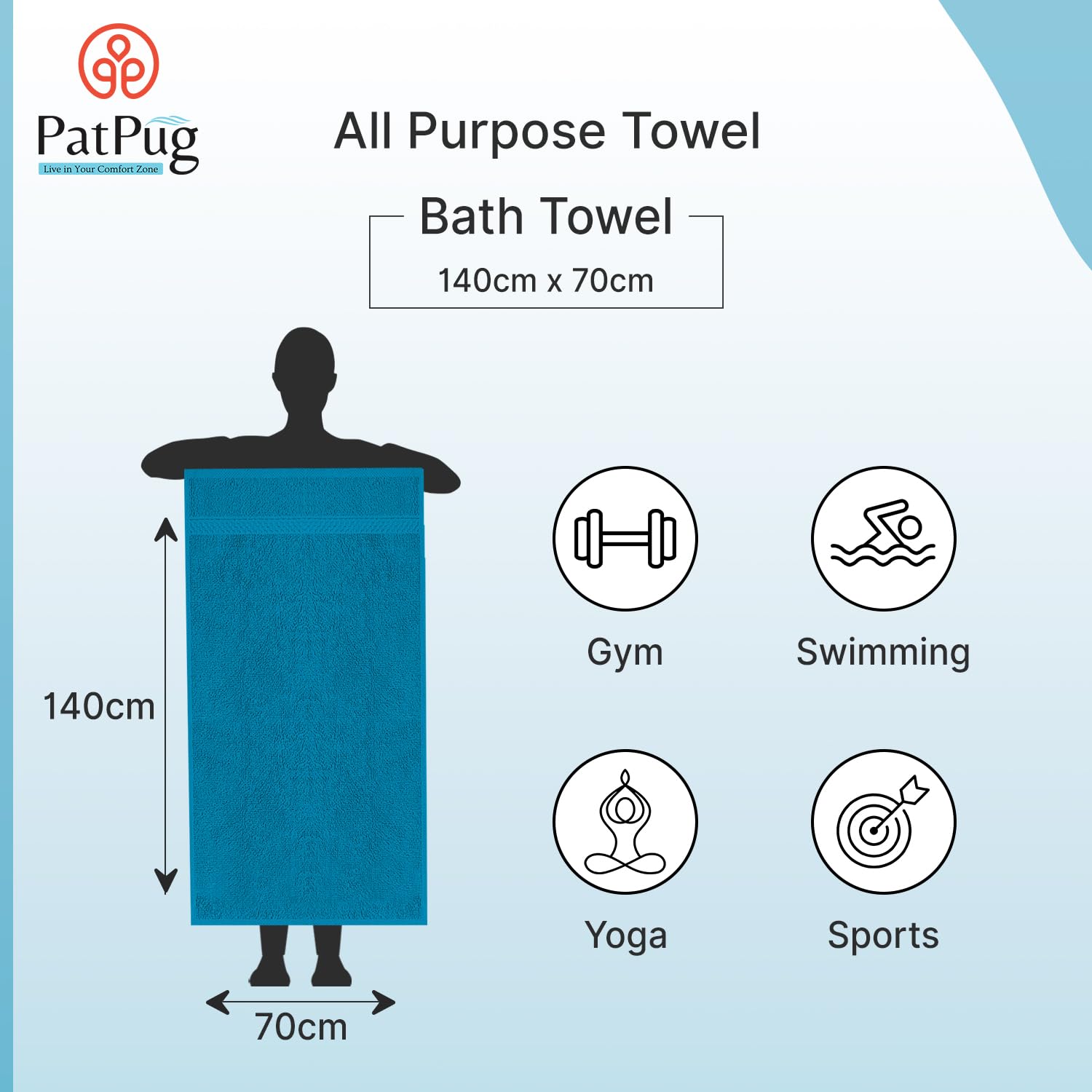 Patpug 100% Indian Ultra Soft Cotton 500 Gsm Highly Absorbent, Fade Resistant, Quick Drying Large Bath Towel (Turquoise Blue & Baby Pink)