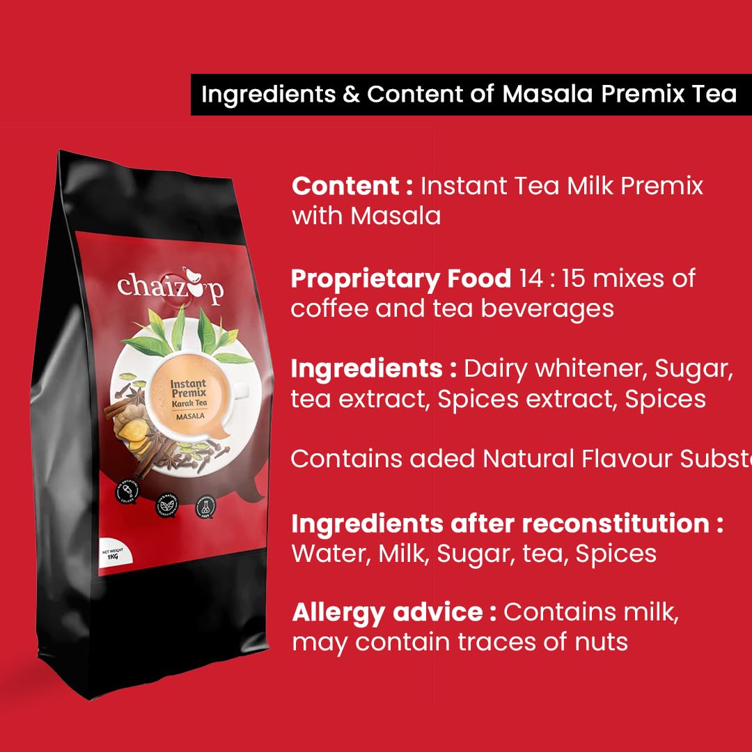 Chaizup Premium 1 Min Instant Masala Tea Premix - Pack Of 3 X 1 Kg Poly, 35.2 Ounce Each | Just Add Hot Water - Assam Masala Chai Powder | Low Caffeine, No Added Color - Home Like Tea