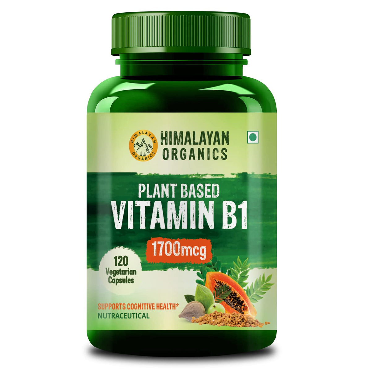 Himalayan Organics Plant - Based Vitamin B1 , Rich In Antioxidants , Supports Memory And Energy | 120 Capsules , 200gm 0.4lbs