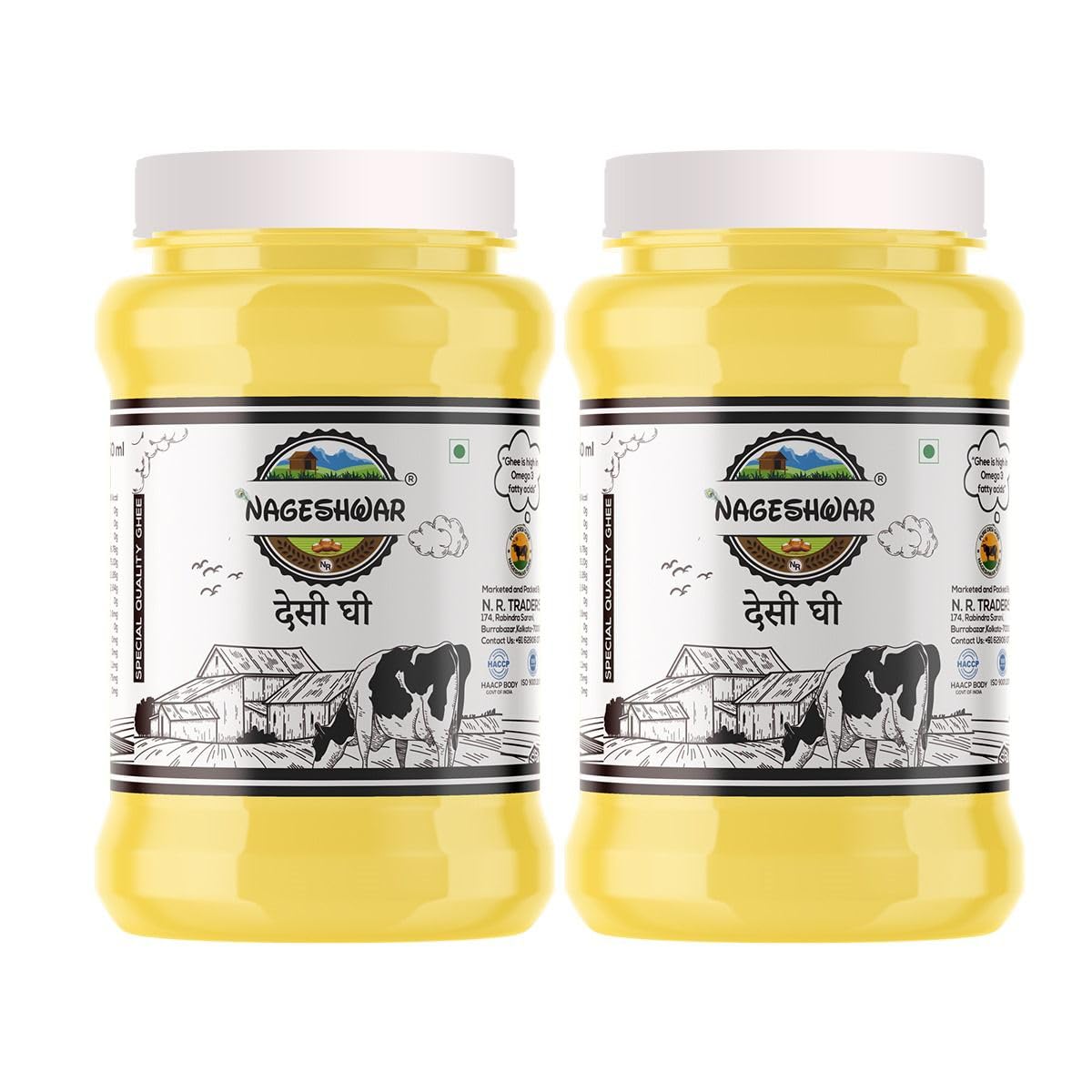 Premium Desi Ghee By Nageshwar | Rich In Protein Fiber Healthy Desi Ghee Good For Bakes Cookies | 2 Litre (1 Litr * 2) 67.6 Ounce | Jar Pack