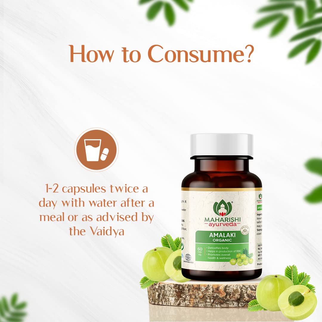 Maharishi Ayurveda Organic Amalaki Capsules 700mg Amla Rasayana, Detoxifies Body Rich In Vitamin C Boosts Immunity & Improves Digestion | 60 Capsules, 100gm 0.2lbs