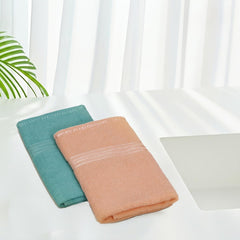 Liberty Towels Soft Cotton Medium Size Hand & Face Towels 400 Gsm | Quick Dry Sweat & Workout Towels For Men & Women (Peach & Green) - Pack Of 2