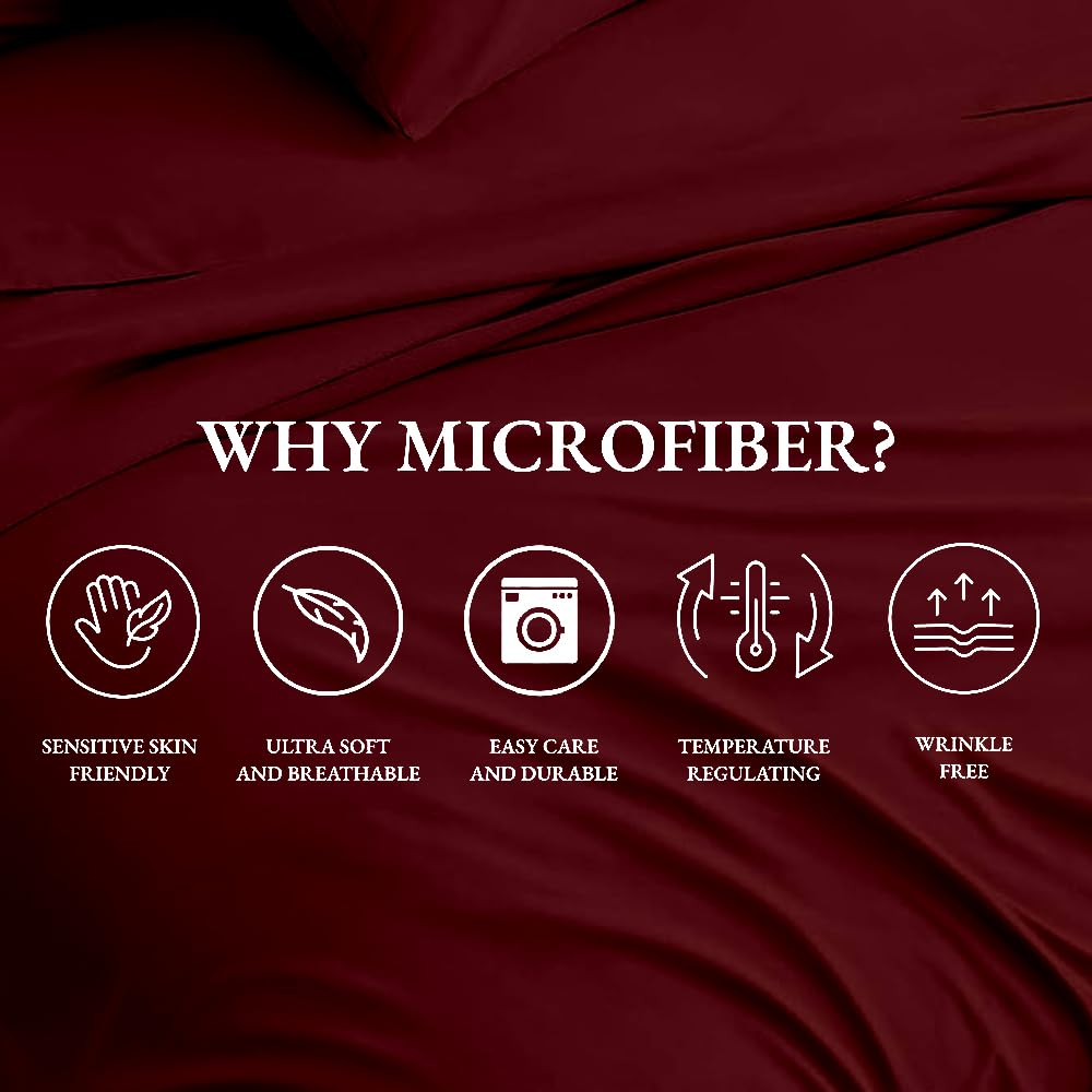 Bedsheets For Double Bed Microfiber Plain Marron Solid Bed Sheet Include Pillow Cover, Ultra Soft - 90 X 100 Inch | Microfiber For A Silky-Smooth Touch & Breathable Comfort