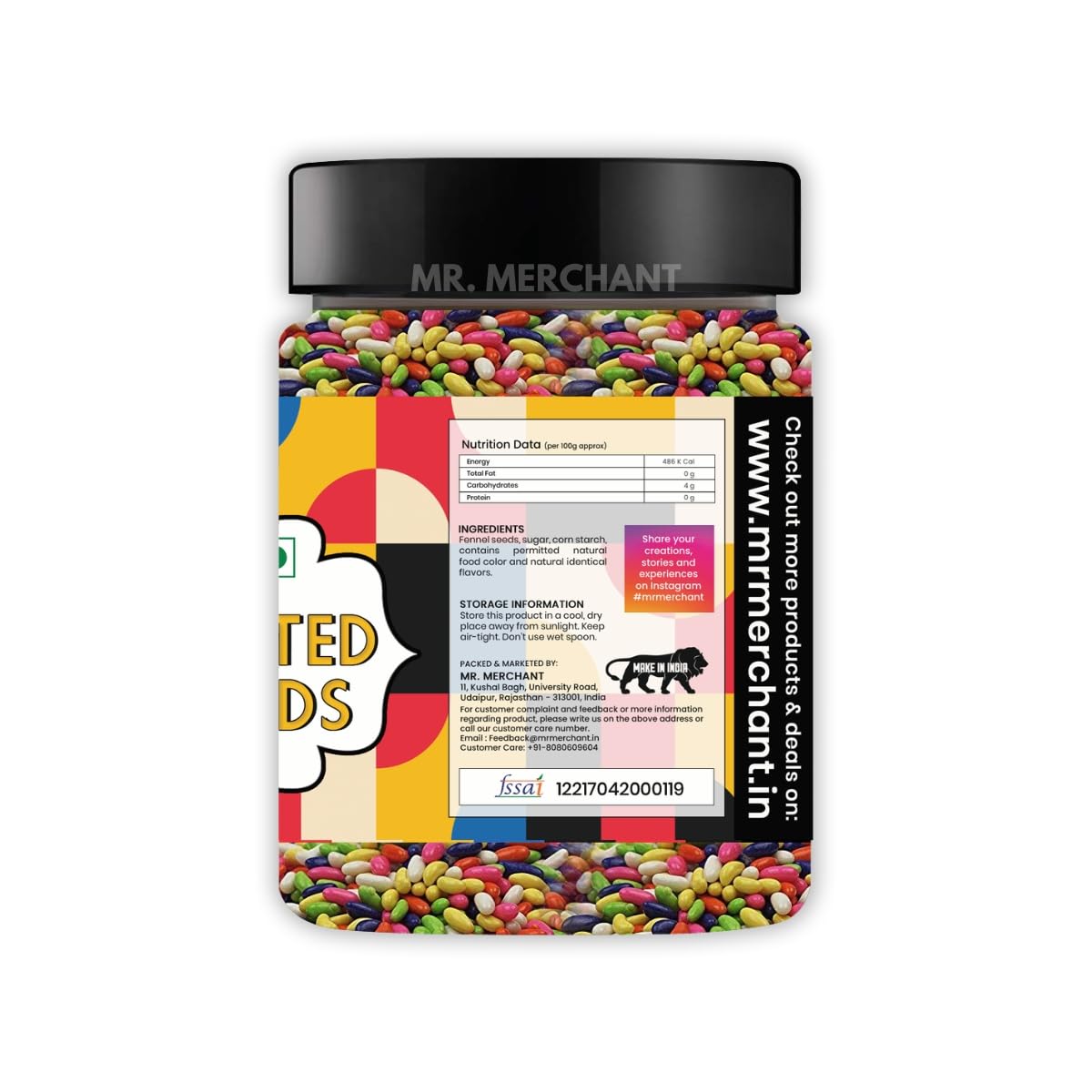 Mr. Merchant Sugar Coated Fennel Seeds 300gm, | Jar Pack