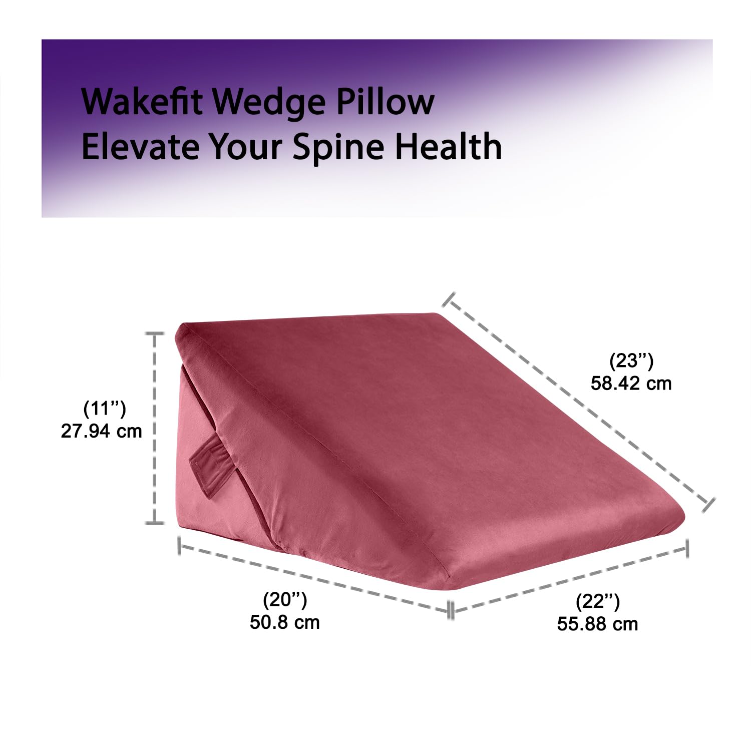 Memory Foam Wedge Cushion, Wedge Pillows For Bed, Dark Pink, Medium Size - 22 H X 11 L X 20 W Inch | Orthopedic Pillows For Neck Pain, Acid Reflux, Anti Snoring | Advance Wedge Pillow