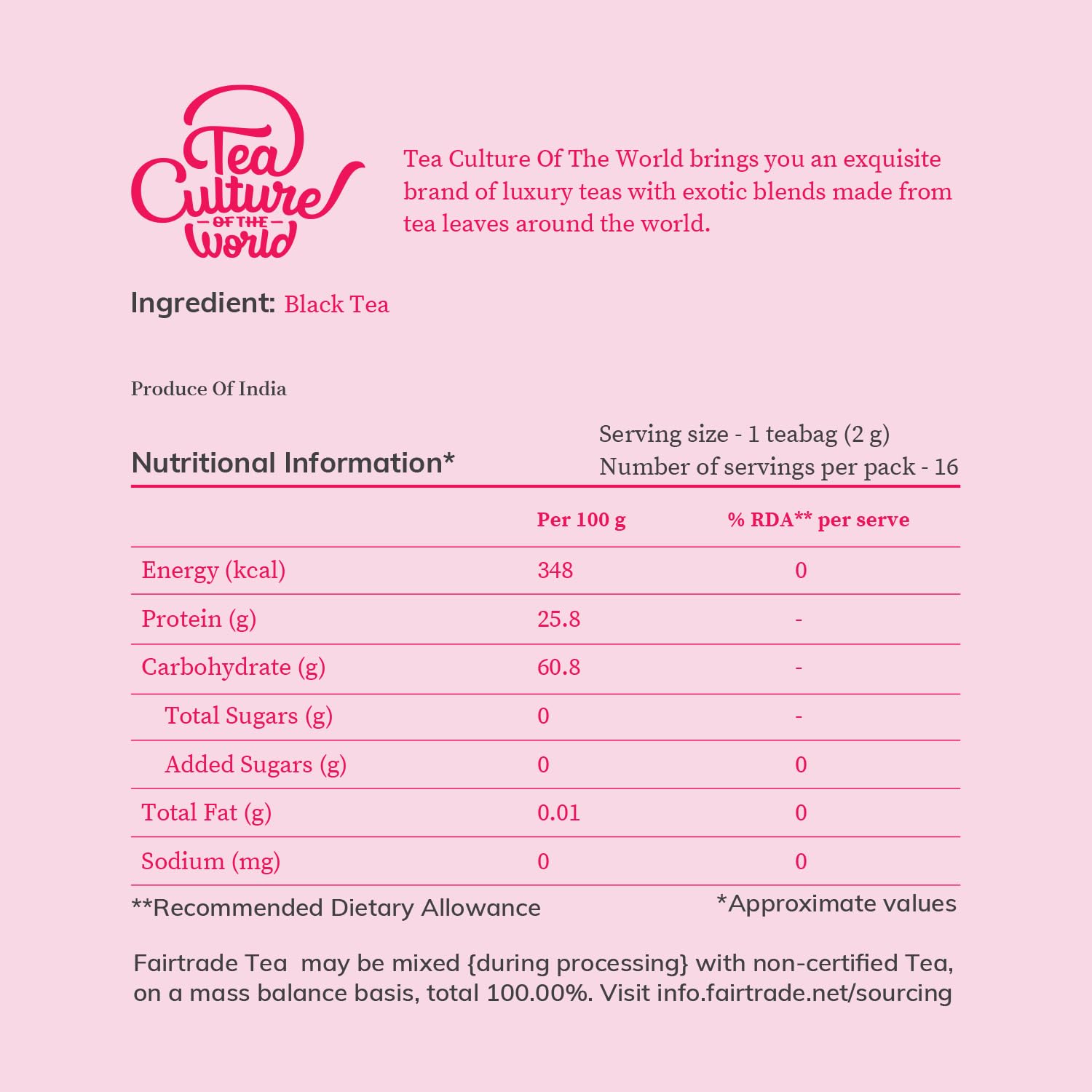 Tea Culture Of The World English Breakfast Tea - Pack Of 2 X 16 Pyramid Tea Bags | Medium Strength & Rich Flavor - English Classic Range Premium Black Tea | Low Caffeine