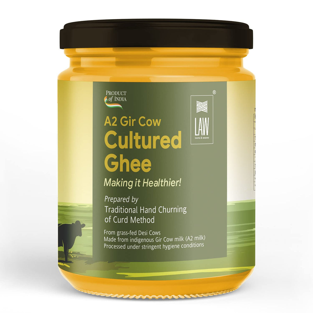 100% Natural A2 Gir Desi Cow Cultured Ghee By Looms & Weaves | Healthy & Delicious Nutrients Pure Desi Ghee Perfect For Protact Eyesight | 1 Litre (500ml * 2) 33.8 Ounce | Jar Pack