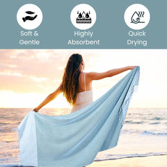 Destin Home Turkish Peshtemal Beach Towels 700 Gsm | Cotton Soft, Lightweight, Quick-Drying & Absorbent For Beach Pool Spa Picnic Travel (Sea Green)- Set Of 2