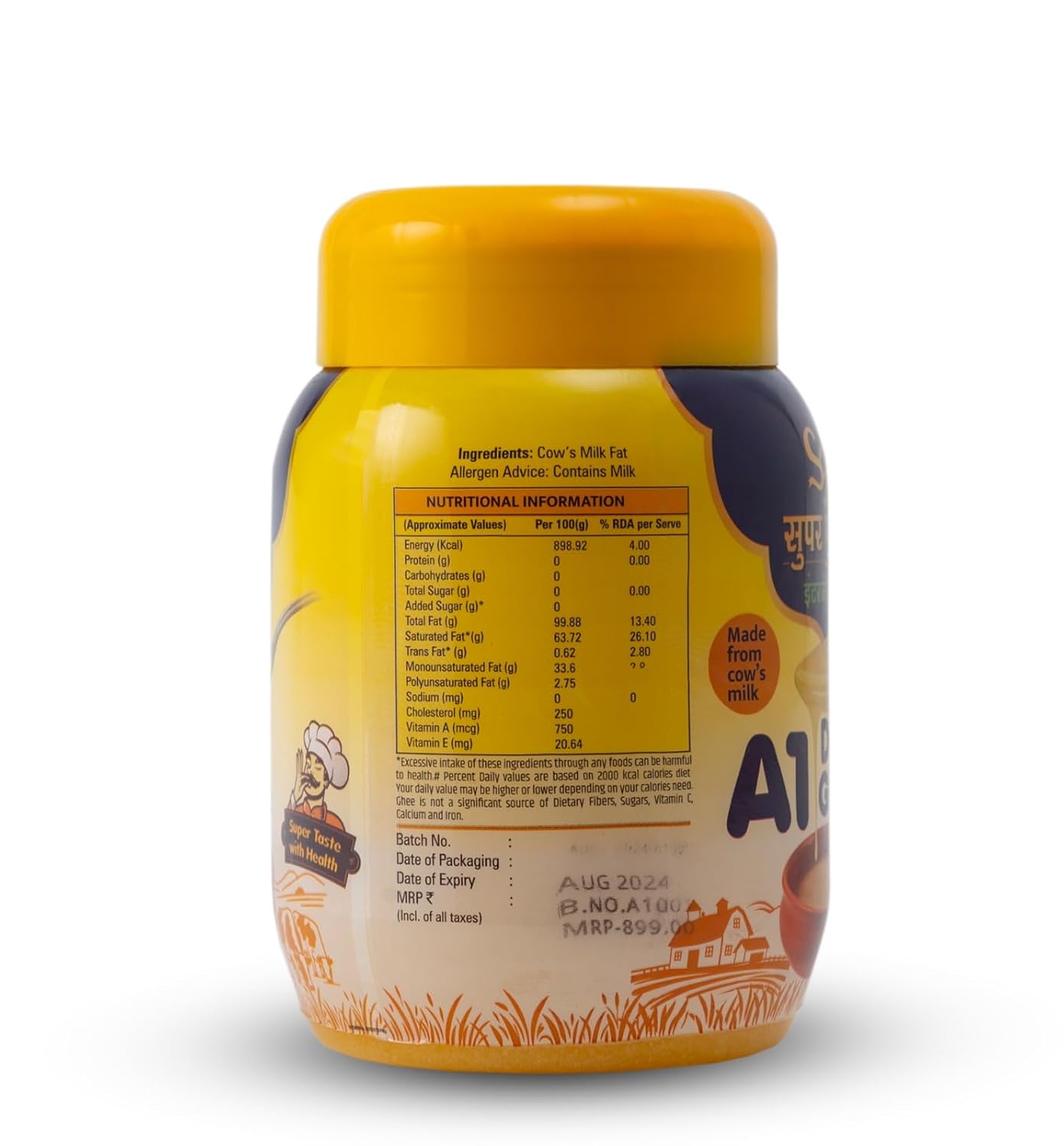 100% Pure A1 Desi Cow Ghee By Super Foods | Delicious & Nutrients Protein Fiber Healthy Desi Ghee Good For Heart Health | (1 Litre) 33.8 Ounce | Jar Pack