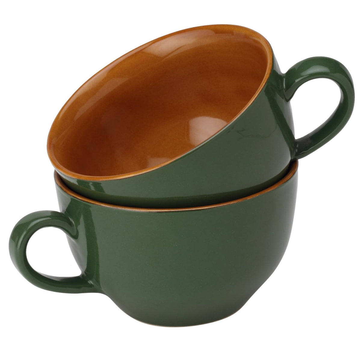 Ceramic Soup & Coffee Wide Large Mug With Handle - Set Of 2, 350ml Each, Green | Bone Ash Free & Microwave Safe - Cup For Maggi, Cappuccino, Latte, Green Tea - Matte Finish