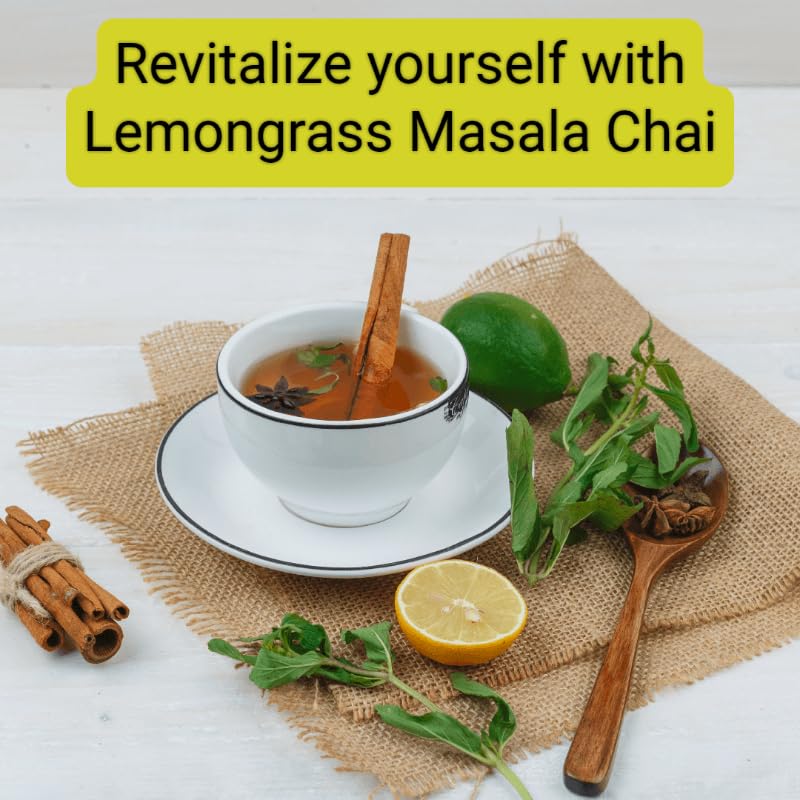 Tea Sense Lemongrass Masala Chai - 200gm, 7.05 Ounce | Assam CTC, Ginger, Cardamom, Clove, Cinnamon, Nutmeg, Black Pepper - Aromatic & Strong Flavor Chai Patti, High Caffeine | Zesty Spicy Blend