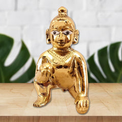 Laddoo Gopal God Idol, Bal Krishna, Kanha Ji Statue, Gold, Brass - Size No.1, 2, Handmade In India, Home Décor, Little Krishna Idol For Janmashtami Pooja - 1 Laddu Gopal Statue