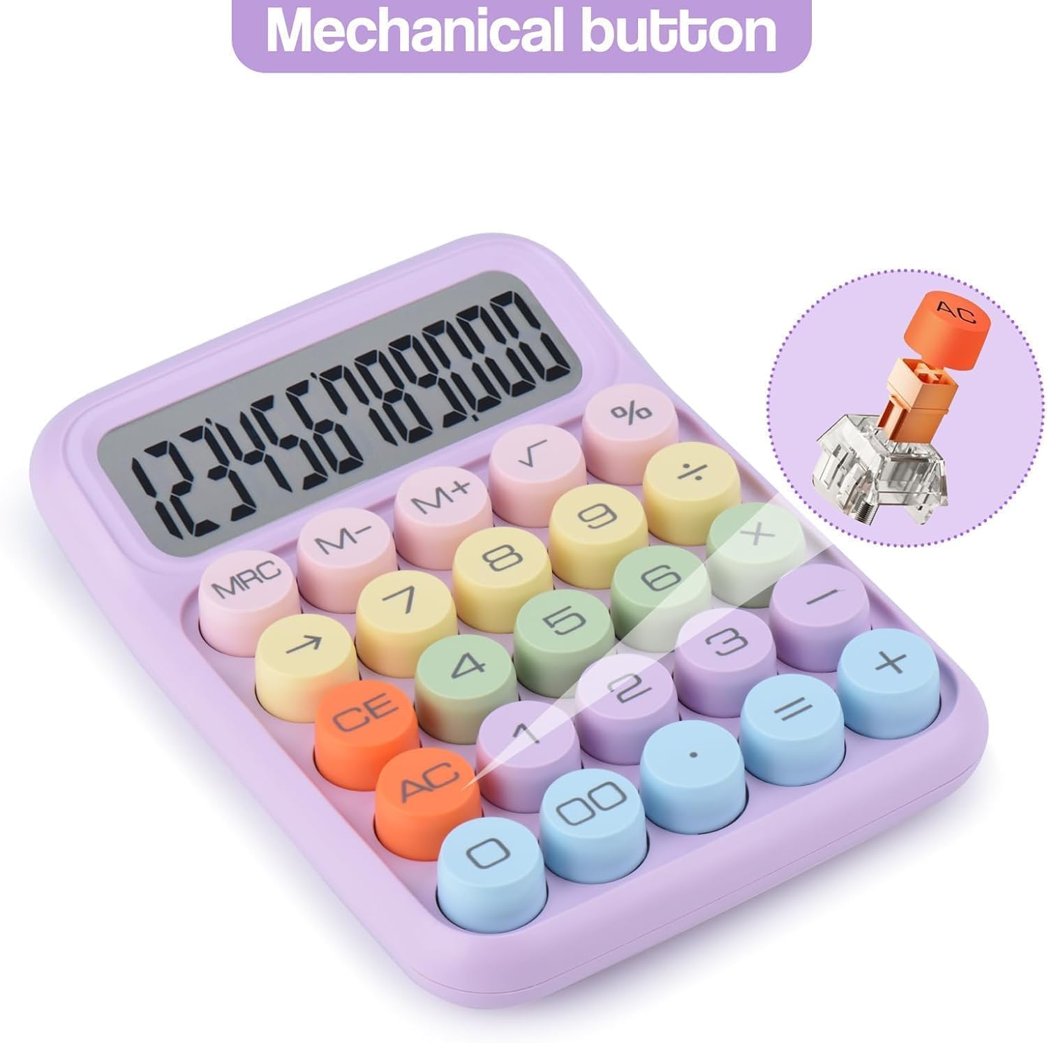 Grylan Desktop Calculator - Big Buttons | Aesthetic Candy Color | Comfortable Touch | Handheld For Daily Uses 10 Digit (Purple)