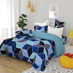 100% Cotton Bedsheet For Double Bed With 2 Pillow Covers Breathable - 90 X 100 Inches, Blue & Grey | Wrinkle Free & Soft Touch Summer Bedsheet Top Sheet
