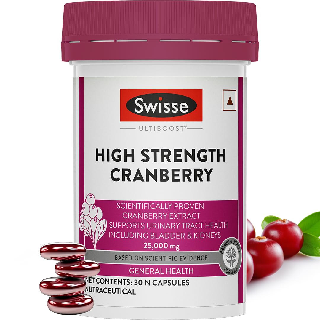 Swisse High Strength Cranberry For Pcos, Pcod & Uti, 25000mg Cranberry Extract, Antioxidant Rich Supplement Supports Bladder | 30 Tablets 50gm 0.1lbs