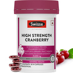 Swisse High Strength Cranberry For Pcos, Pcod & Uti, 25000mg Cranberry Extract, Antioxidant Rich Supplement Supports Bladder | 30 Tablets 50gm 0.1lbs