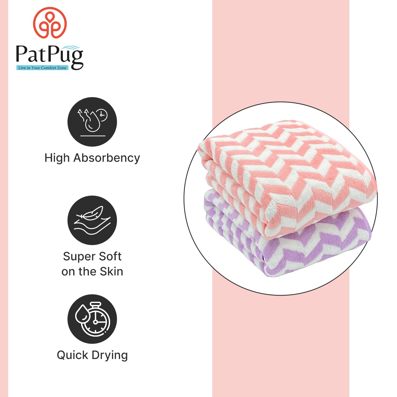 Patpug Coral Microfiber Ultrasoft Comfortable Highly Absorbent Quick Drying Large Bath Towel 700 Gsm (Purple & Pink)- Pack Of 2