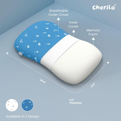Memory Foam Pillow For Kids, For Extra Neck Support, Blue, Size - 20.5 X 11.5 X 2.5 Inch | Kids Pillow, Removable Cover, Royal Star Pattern Baby Pillow For Girls & Boys, For 3 Years & Above