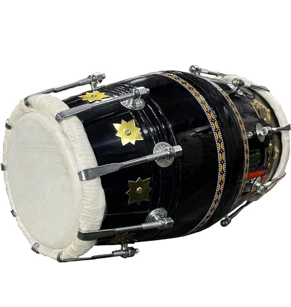 Professional Classical Dholak Nut & Bolt With Bag & Belt Also - Black | Perfectly Symmetric Round Dholak - Dholak For Festival, Wedding, Satsang | Very Easy To Tune