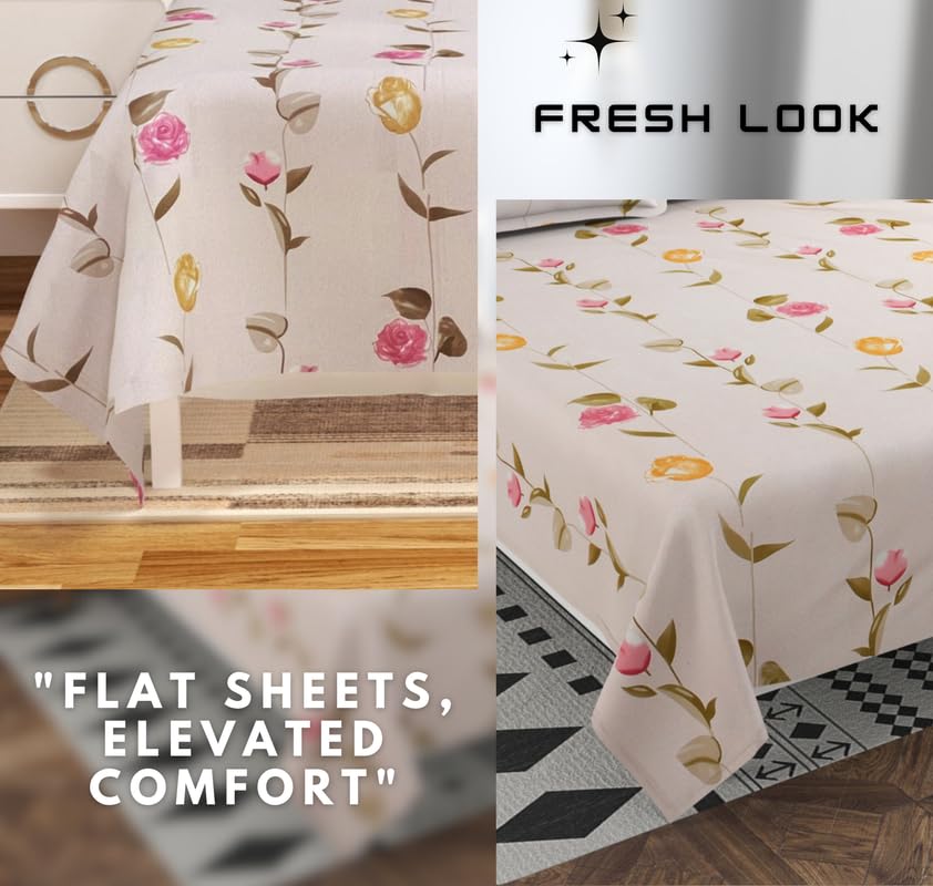 100% Cotton Feel Bedsheets With 2 Large Size Pillow Covers | 90 X 100 Inches, Peach & Pink - Double Bed King Size | Soft & Breathable & Wrinkle Free Premium Printed Design