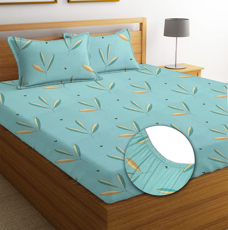 100% Microfiber Elastic Fitted Bedsheets With 2 Pillow Covers - 78x72+10 Inches, Sea Green | Double Bed With All Around Elastic Bedsheet