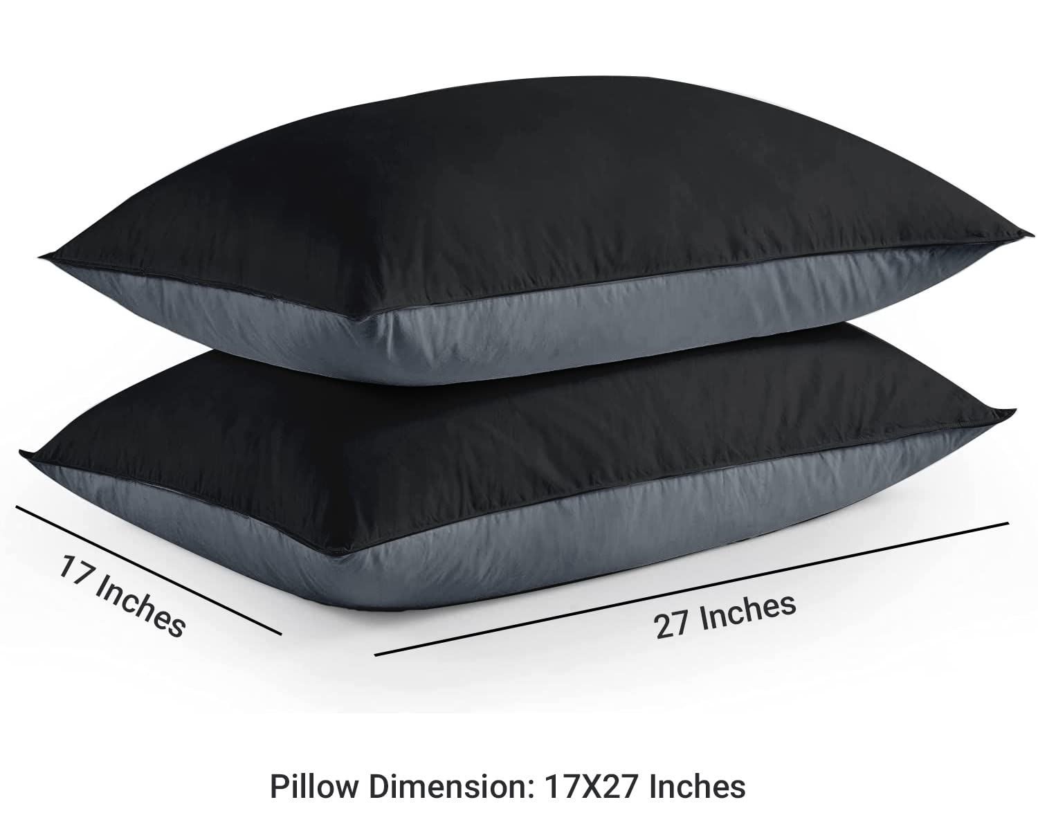 Premium Microfiber Soft Pillow For Sleeping, Black & Grey, King Size - 17 X 27 Inches | Comfy Hotel Comfort Pillow, Vacuum Packed | Bed Pillow, Hypoallergenic, Lightweight - Set Of 2