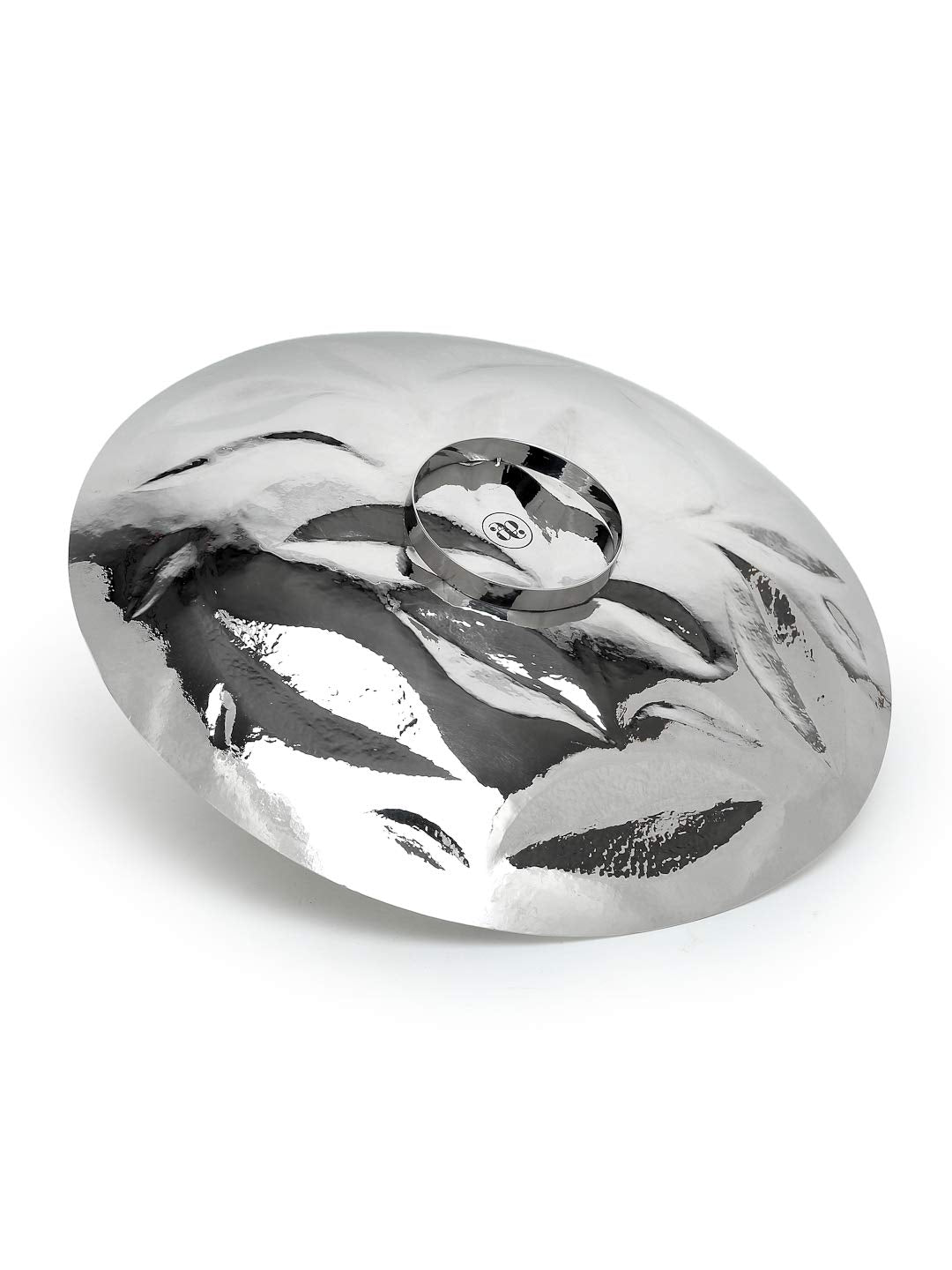 Round Silver Stainless Steel Cheese Serving Platter - Hammered Serving Tray | Home & Table Decor - Leaf Decorative Platter