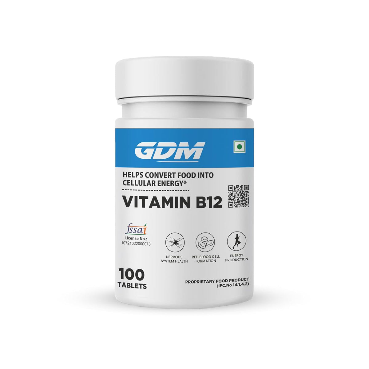Gdm Vitamin B12 Supplement , Boost Energy Level , Good For Digestion , For Both Men & Women | 100 Veg Tablets , 150gm 0.3lbs