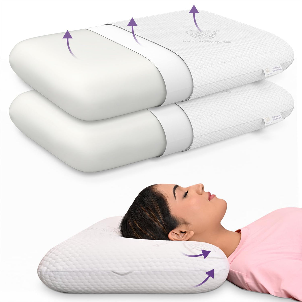 Memory Foam Pillow, Queen Size Orthopedic Pillows For Neck Pain - 4.5 Inches | Removable Washable Cover, From Neck Pain, Shoulder Pain, Spondylitis Pillows | Adjustable Pillows - Pack Of 2