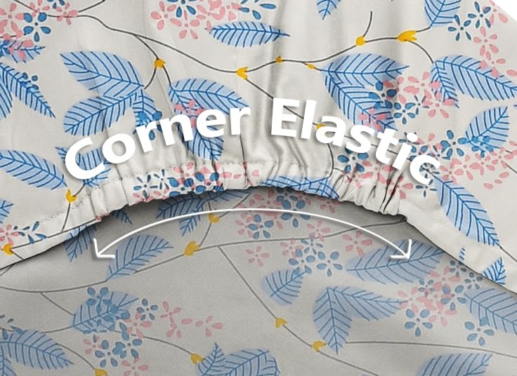Elastic Fitted Double Bedsheets With 2 Pillow Covers - Size 72 X 68 X 6 Inches, Cream & Blue | Double Bed With Corner Elastic | Wrinkle Free Super Soft Floral Breathable