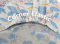 Elastic Fitted Double Bedsheets With 2 Pillow Covers - Size 72 X 68 X 6 Inches, Cream & Blue | Double Bed With Corner Elastic | Wrinkle Free Super Soft Floral Breathable
